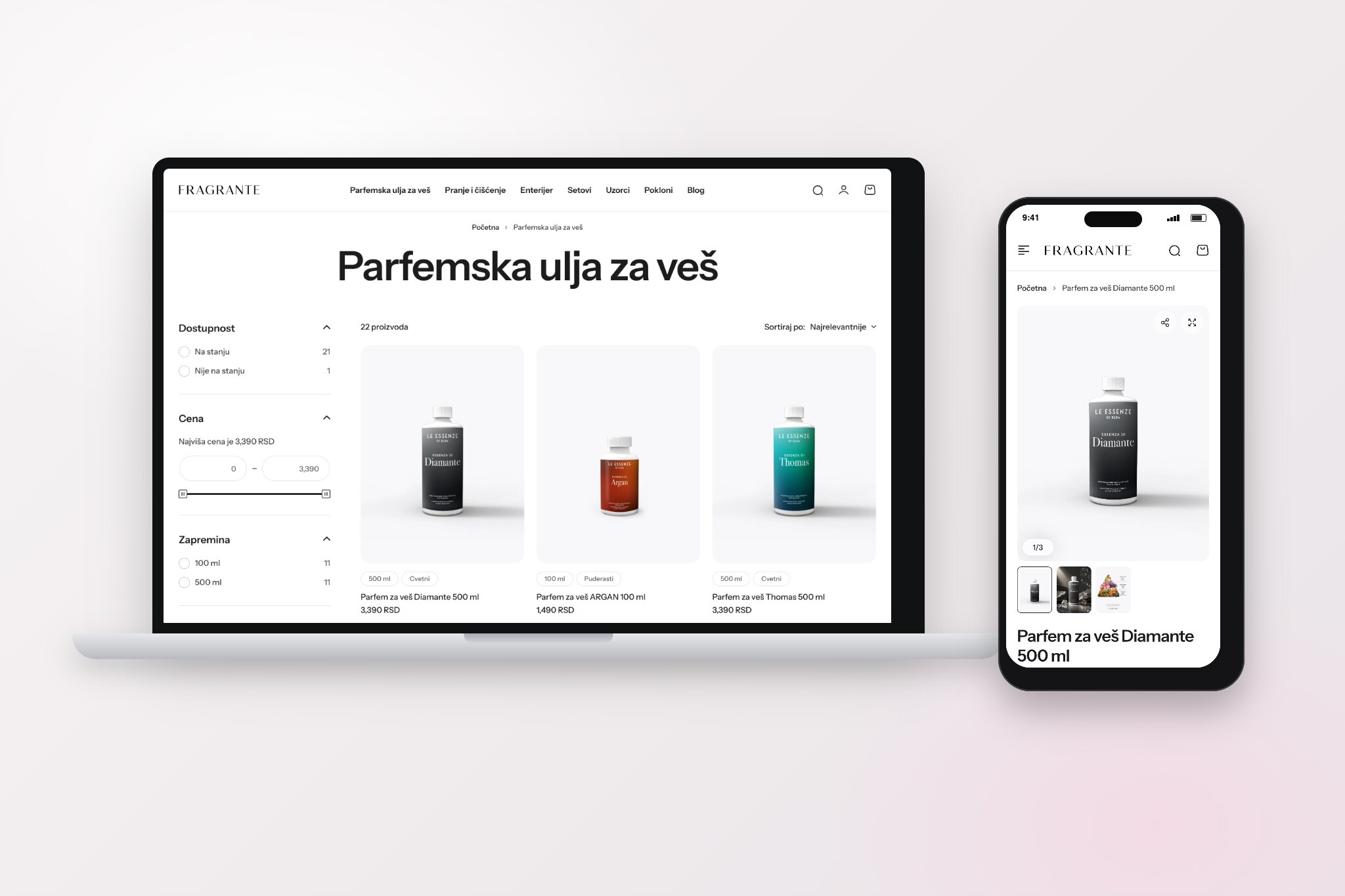 Fragrante, Shopify e-shop, LJSTUDIO